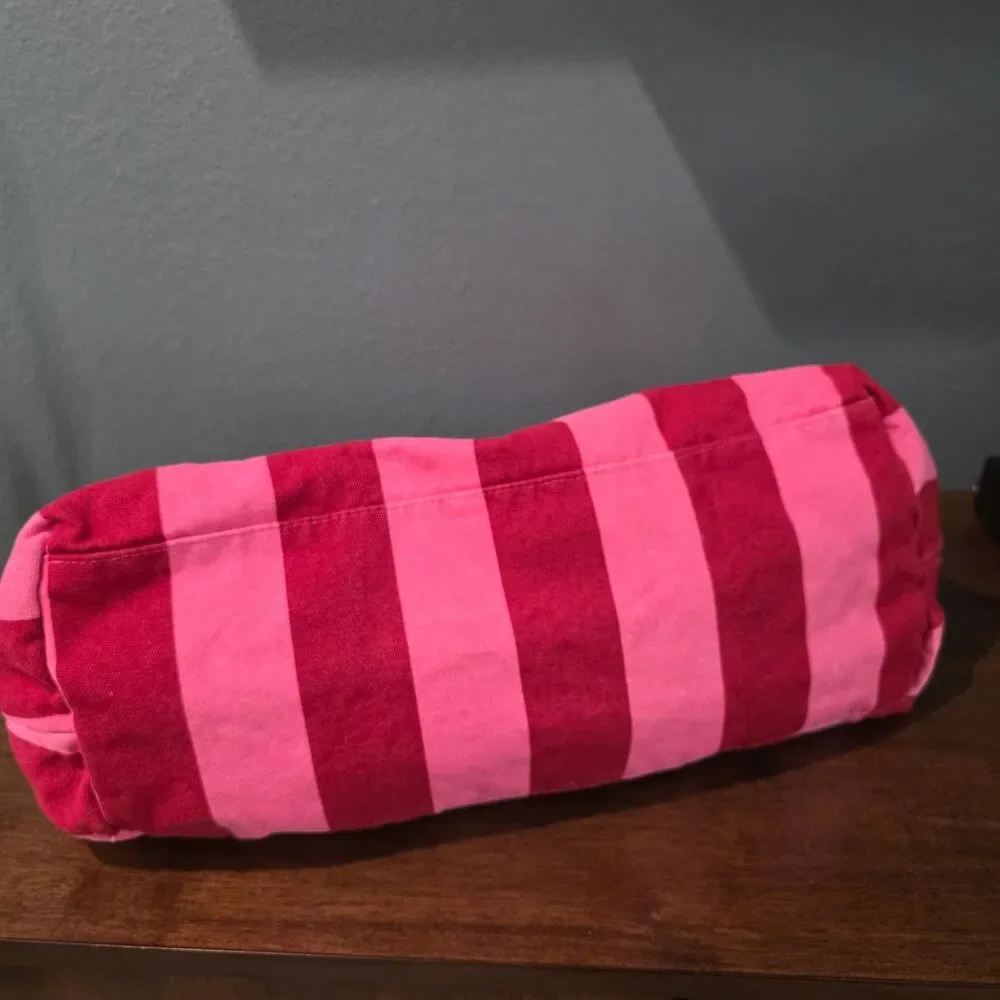 Victoria's Secret 2009 Hot Pink Striped Logo Canvas Tote Bag Reversable 18x13